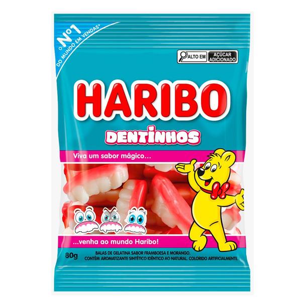 Imagem de Balas de Gelatina Haribo Dentinhos Framboesa e Morango 80g