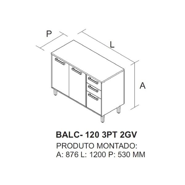 Imagem de Balcão 3 Portas 2 Gavetas 120cm com Tampo Nápoles