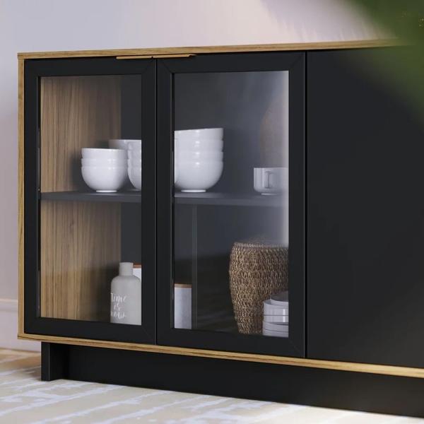 Imagem de Balcão Aparador Buffet Vicky Com Espelho Adnet 67cm C05 Noce Milano/Preto - Mpozenato