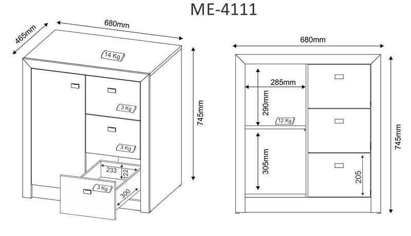 Imagem de Balcão Armário para Escritório 1 Porta 3 Gavetas ME4111 Branco - Tecno