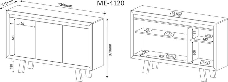 Imagem de Balcão Armário para Escritório 3 Portas ME4120 Branco - Tecno