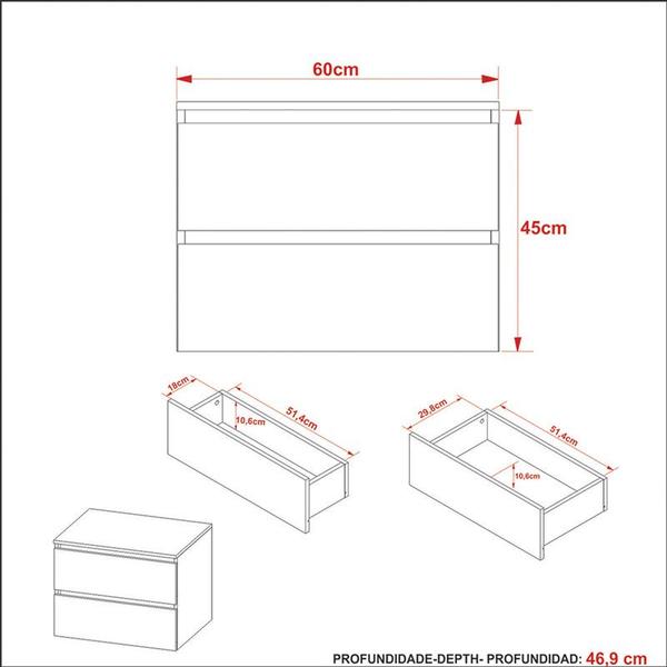 Imagem de Balcão Banheiro 2 Gavetas 60x46,5x46,9 cm Mármore Branco