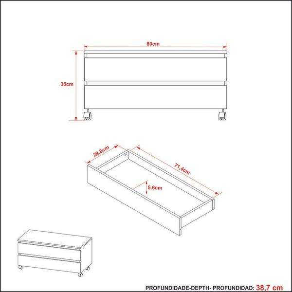 Imagem de Balcão Banheiro 2 Gavetas 80x38x38,7 cm Branco Com Rodízio