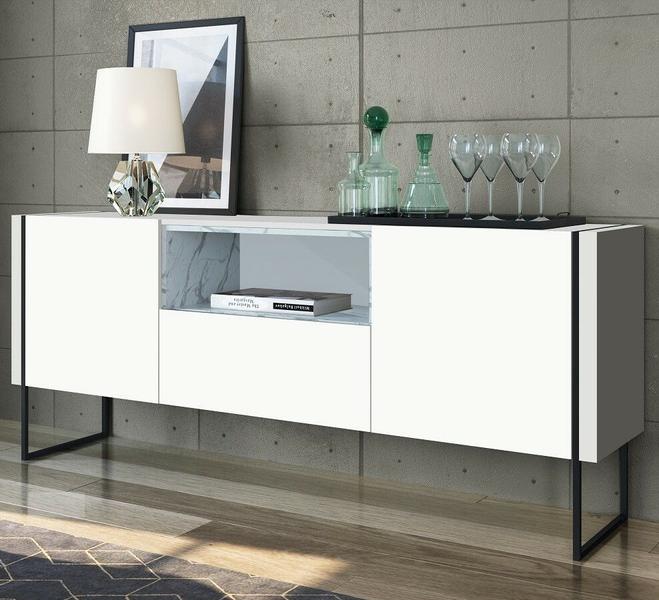 Imagem de Balcão Buffet 2 Portas 1 Gaveta Vesta 180cm Thassos-Branco-Preto Artesano - Artesano Home