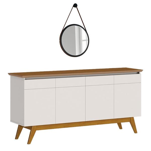 Imagem de Balcão Buffet Classic Com Espelho Adnet 67cm HI01 Off White/Freijó - Mpozenato