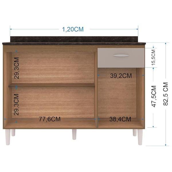 Imagem de Balcao Com Tampo 120 cm 3 Portas Castanha Off White POQQ