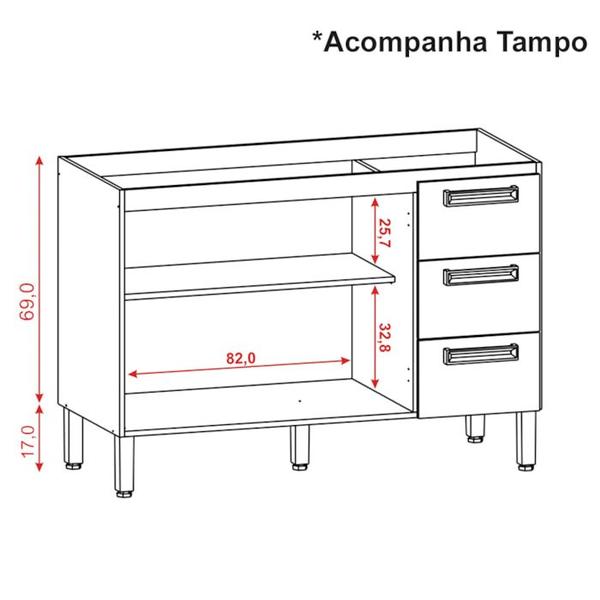 Imagem de Balcao Com Tampo 120cm 757AM Freijo Gris KTP