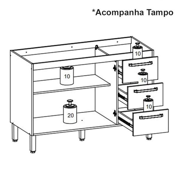 Imagem de Balcao Com Tampo 120cm 757AM Freijo Gris KTP