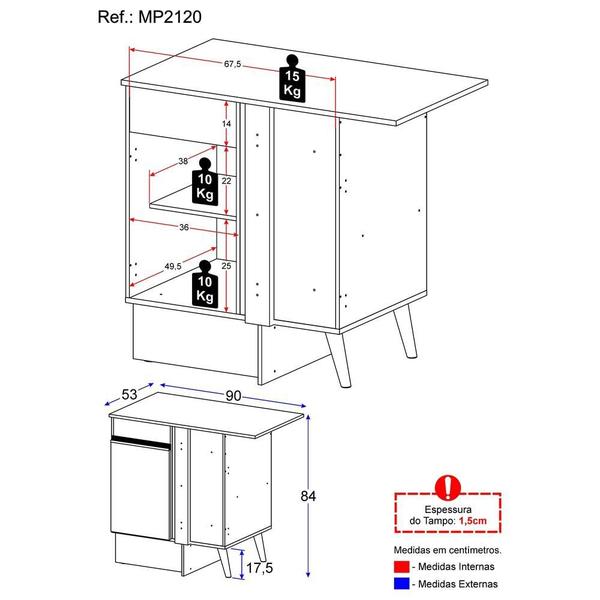 Imagem de Balcão Cozinha com Rodapé de Canto 1 Porta Veneza GW Multimóveis MP2120 Branco