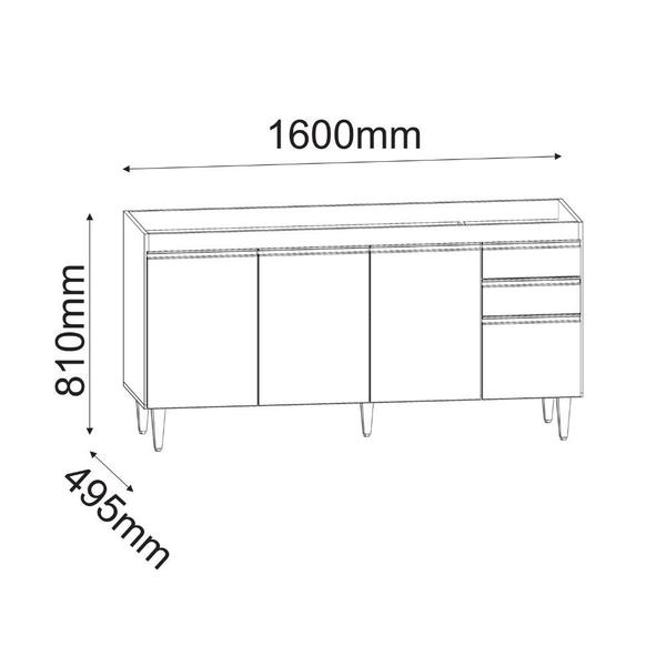 Imagem de Balcão Cozinha Lorena 160cm Branco  S/ Tampo - Vallisa Decor