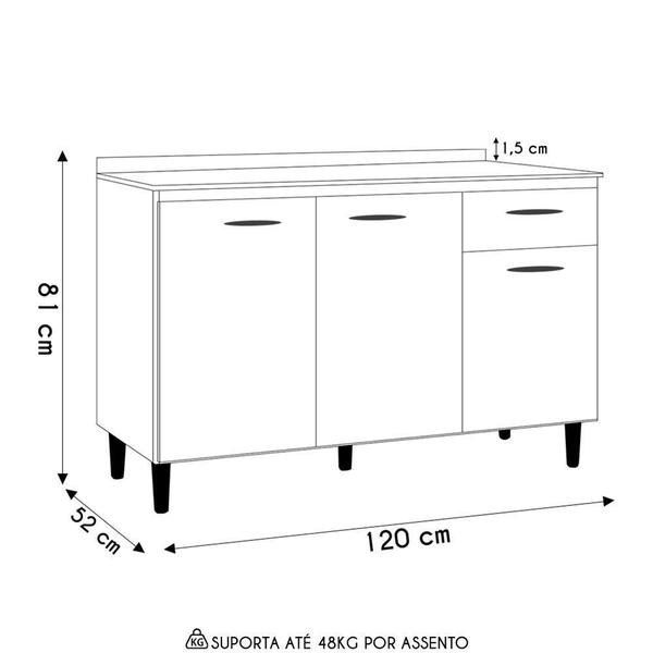 Imagem de Balcão Cozinha Pia 120cm Com Tampo Classic P11 Preto/marmore - Mpozenato