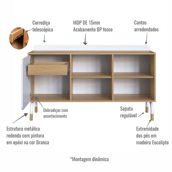 Imagem de Balcão Credenza 1 Porta 1 Gaveta 136cm Home Office Flexus Hanover/Branco