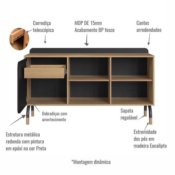 Imagem de Balcão Credenza 1 Porta 1 Gaveta 136cm Home Office Flexus Hanover/Nero