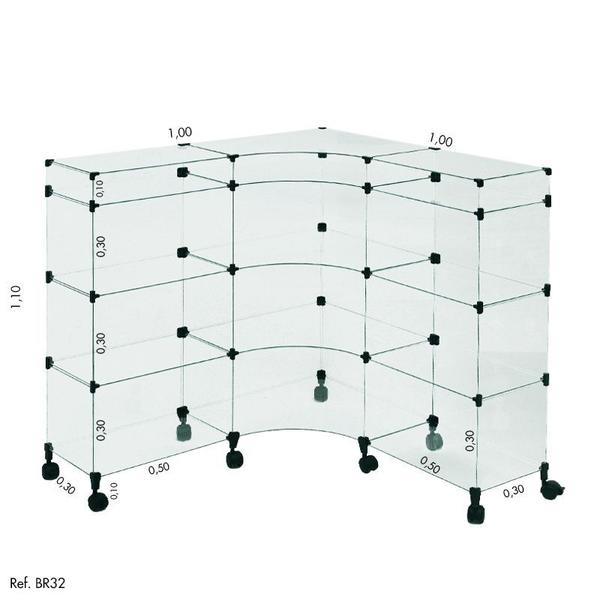 Imagem de Balcão de Atendimento L Modulado em Vidro com Rodízios 1,00 x 1,10 x 1,00