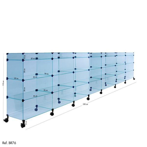 Imagem de Balcão de Atendimento Modulado em Vidro com Rodízios - 3,50 x 1,10 x 0,30