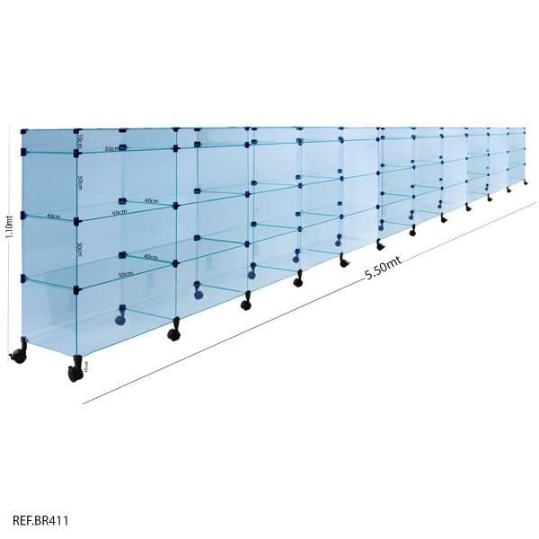 Imagem de Balcão de Atendimento Modulado em Vidro com Rodízios + Porta Bijuterias - 5,50 x 1,10 x 0,40