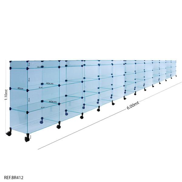 Imagem de Balcão de Atendimento Modulado em Vidro com Rodízios + Porta Bijuterias - 6,00 x 1,10 x 0,40