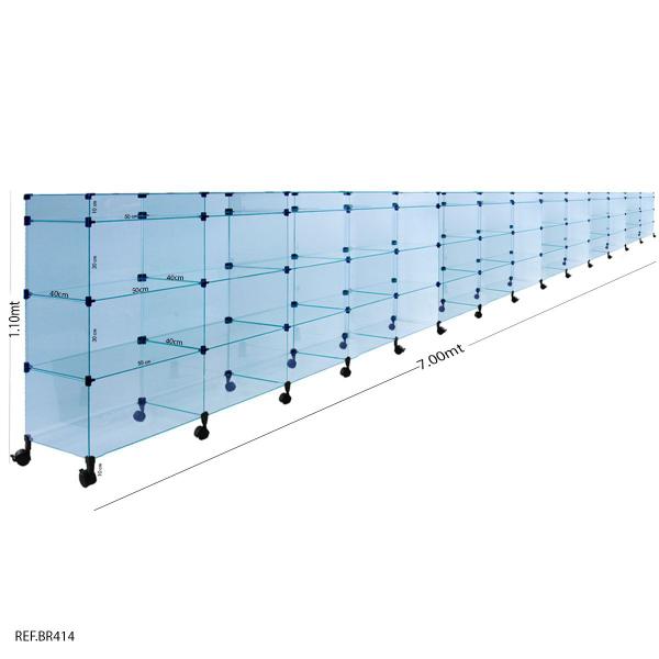 Imagem de Balcão de Atendimento Modulado em Vidro com Rodízios + Porta Bijuterias -7,00 x 1,10 x 0,40