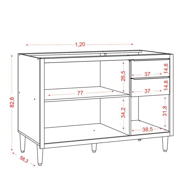 Imagem de Balcão de Cozinha 1,20 cm 3 Portas 2 Gavetas para Pia Opala