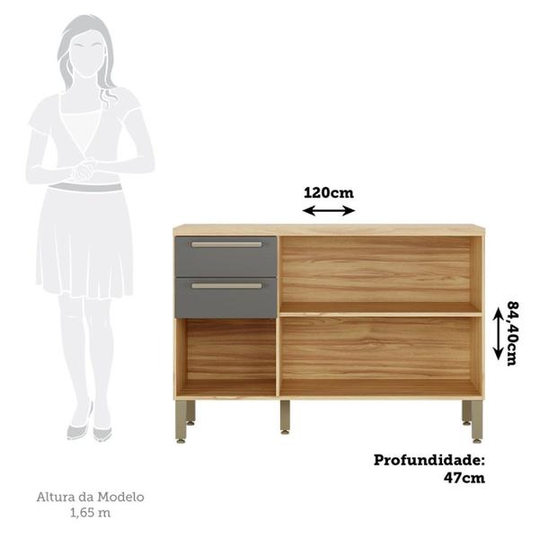 Imagem de Balcão de Cozinha 120cm com 3 Portas 2 Gavetas e Tampo 100% Mdf Itália