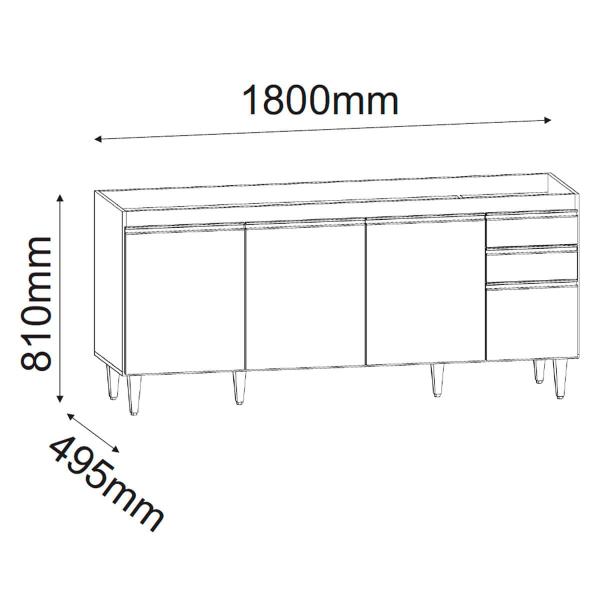 Imagem de Balcão de Cozinha 180 cm 4 Portas 2 Gavetas com Tampo Agatha Branco