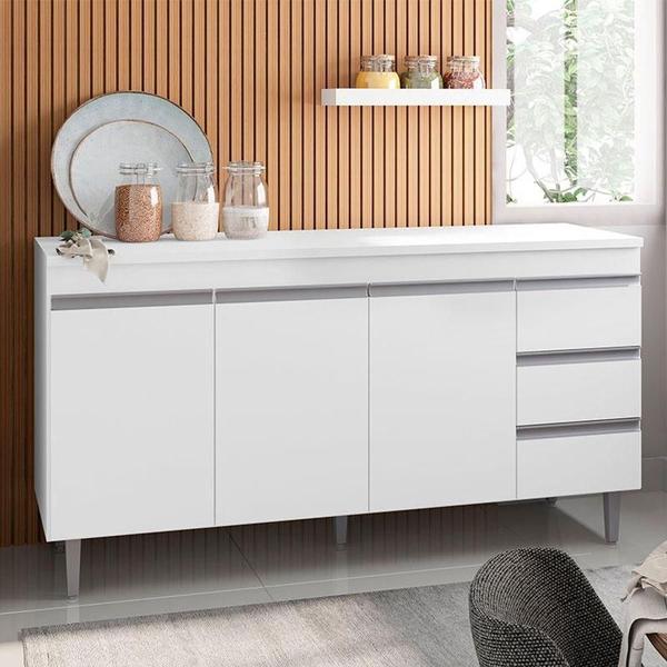 Balcão De Cozinha Andréia Com Tampo 150 Cm Branco - Ajl - AJL MÓVEIS Imagem de Balcão De Cozinha Andréia Com Tampo 150 Cm Branco - Ajl