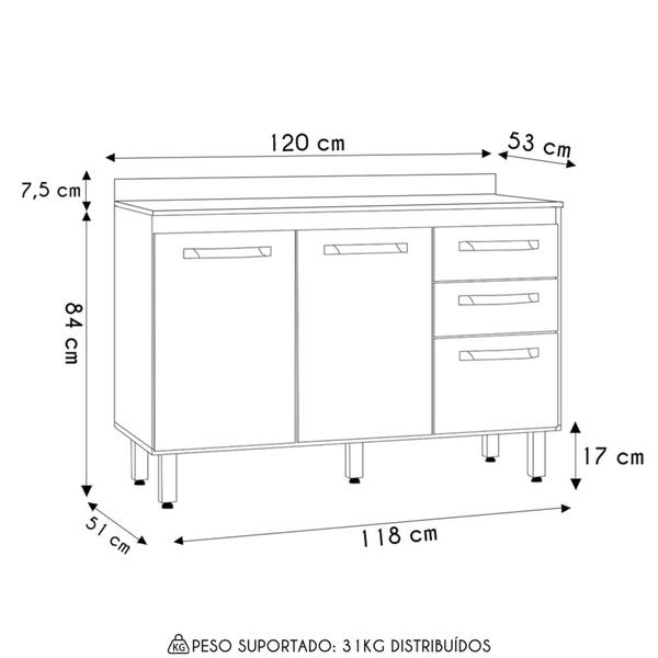 Imagem de Balcão de Cozinha Com Tampo 120cm Nicy N03 Branco - Mpozenato