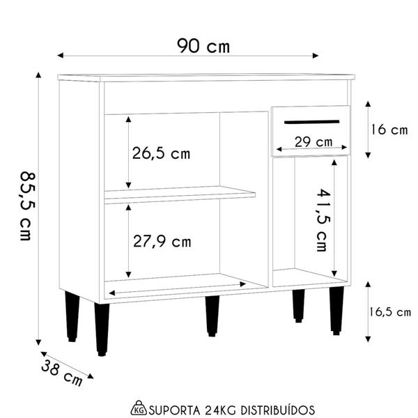 Imagem de Balcão de Cozinha Com Tampo 90cm Nicole P11 Damasco/Branco - Mpozenato