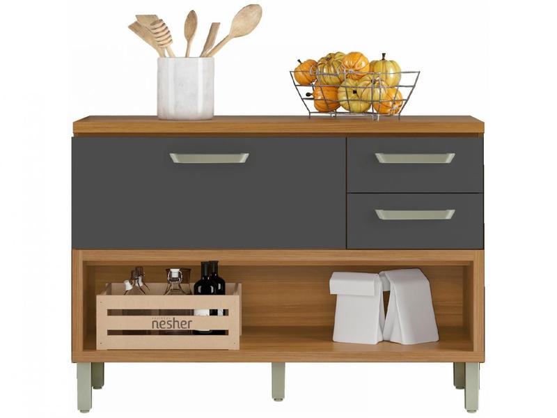 Balcão de Cozinha com Tampo Cozinhas Nesher - 100% MDF 1 Porta 2 Gavetas Realeza Balcão de Cozinha com Tampo Cozinhas Nesher - 100% MDF 1 Porta 2 Gavetas Realeza
