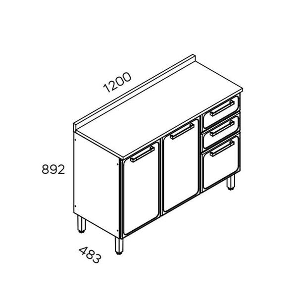 Imagem de Balcão De Cozinha Com Tampo de Aço 3 Portas 2 Gavetas 