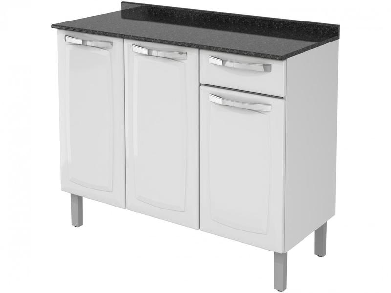 Balcão de Cozinha com Tampo Itatiaia Aço - 3 Portas 1 Gaveta Rose Balcão de Cozinha com Tampo Itatiaia Aço - 3 Portas 1 Gaveta Rose