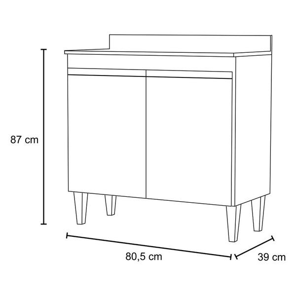 Imagem de Balcão de Cozinha Lavanderia com Tampo 02 Portas Sara Branco 80 cm - D'Rossi