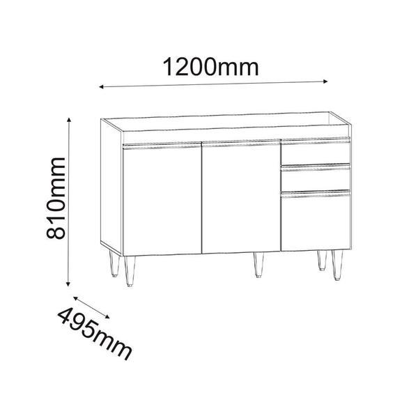 Imagem de Balcão de Cozinha Melissa C/ Tampo 120cm Branco - Vallisa Decor