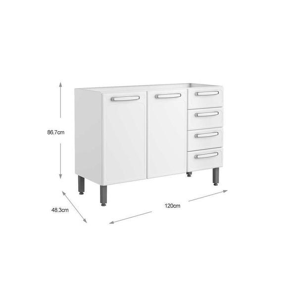 Balcão de Cozinha Modulado Evidence 7026 2 Portas e 4 Gavetas s/ Tampo Branco - Bertolini Imagem de Balcão de Cozinha Modulado Evidence 7026 2 Portas e 4 Gavetas s/ Tampo Branco - Bertolini