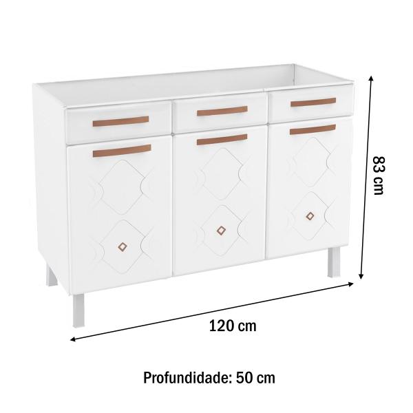 Imagem de Balcão de Cozinha para Pia em Aço Mirage New 3 Portas 2 Gavetas Branco - Telasul