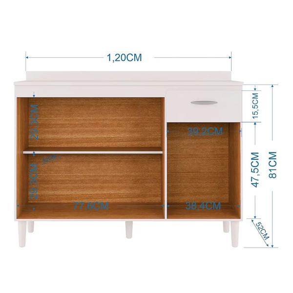 Imagem de Balcão de Cozinha Sem Tampo 3 Portas 1 Gaveta 120cm - Poquema