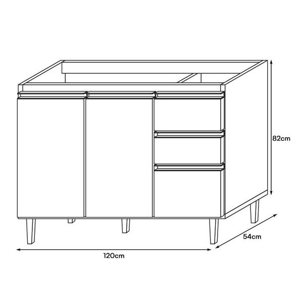 Imagem de Balcão de Cozinha Sophia Clara 120cm sem Tampo - Aramóveis