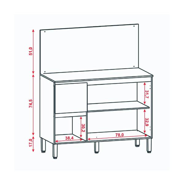 Imagem de Balcão de Cozinha Triplo Com Tampo e Painel 3 Portas 2 Gavetas 1,20m Branco Art Kits Paraná