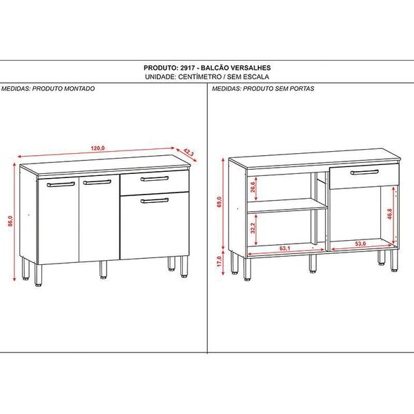Balcão de Cozinha Versalhes Freijó Supremo - Kits Paraná Imagem de Balcão de Cozinha Versalhes Freijó Supremo - Kits Paraná