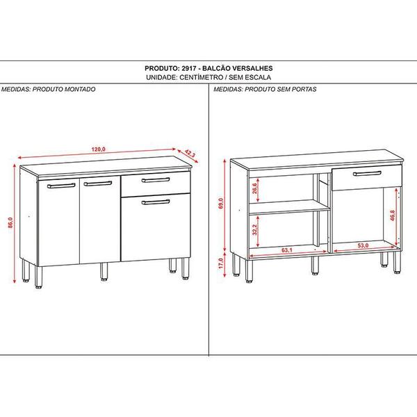 Imagem de Balcão de Cozinha Versalhes Nogueira Off White - Kits Paraná