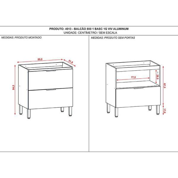 Imagem de Balcão de Cozinha Viv Aluminum 80 cm 1 Porta Basculante e 1 Gaveta Freijó Vanilla - Kits Paraná