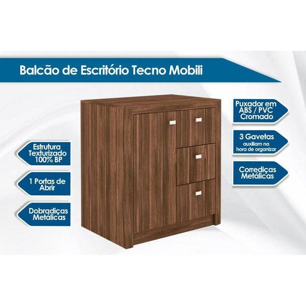 Imagem de Balcão de Escritório ME4111 c/ 1 Porta e 3 Gavetas Amêndoa - Tecno Mobili