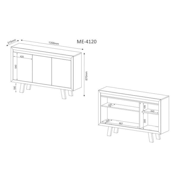 Imagem de Balcão de Escritório ME4120 c/ 3 Portas Amêndoa - Tecno Mobili