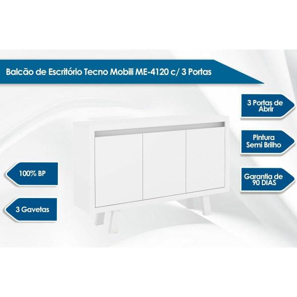 Imagem de Balcão de Escritório ME4120 c/ 3 Portas Branco - Tecno Mobili