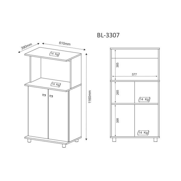 Imagem de Balcão de Escritório Multiuso BL-3307 c/ 2 Portas e Nicho p/ Microondas 60cm Branco - Tecno Mobili