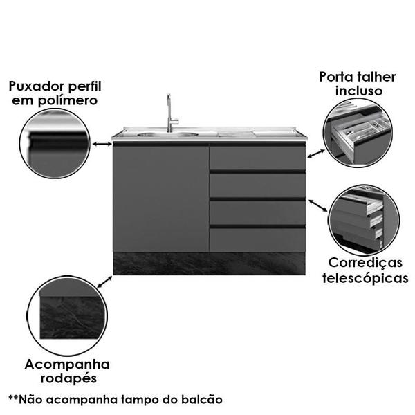 Imagem de Balcão de Pia 1 Porta 4 Gavetas Etna Grafite  Poliman