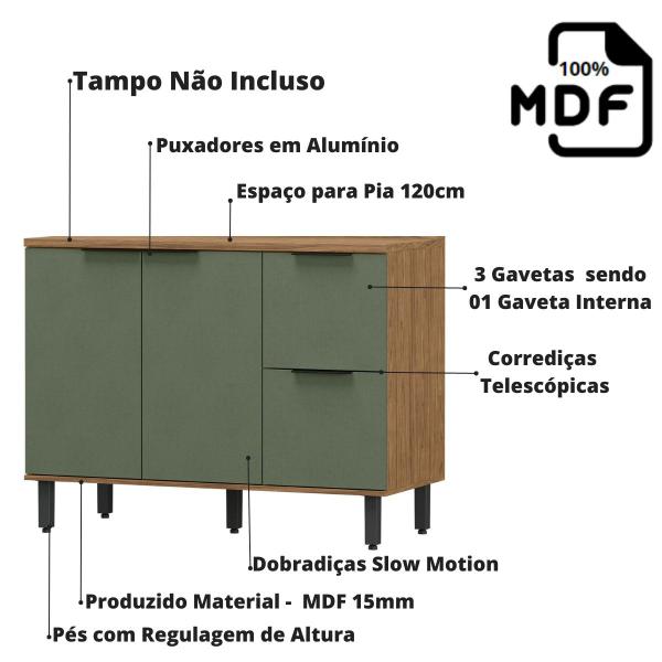 Imagem de Balcão de Pia 120cm em MDF Lombardia - cor Freijó Jade