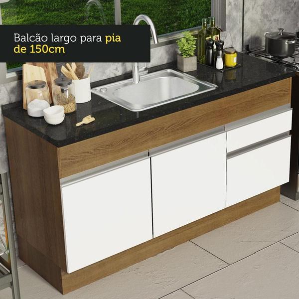 Imagem de Balcão de Pia Armário de Cozinha 150 cm 2 Portas e 2 Gavetas (Sem Tampo e Pia) Rustic/Branco Glamy Madesa