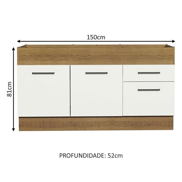 Imagem de Balcão de Pia Cozinha 150 cm 2 Portas e 2 Gavetas (Sem Tampo e Pia) Rustic/Branco Agata Madesa