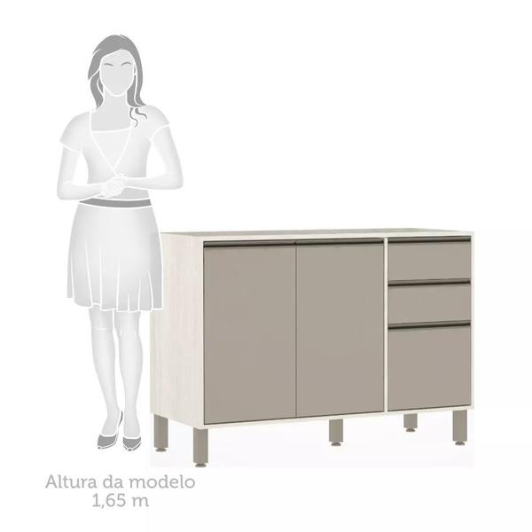 Imagem de Balcão de Pia sem Tampo para Cozinha 120cm 2 Portas de Abrir, 3 Gavetas Linea Luciane Móveis